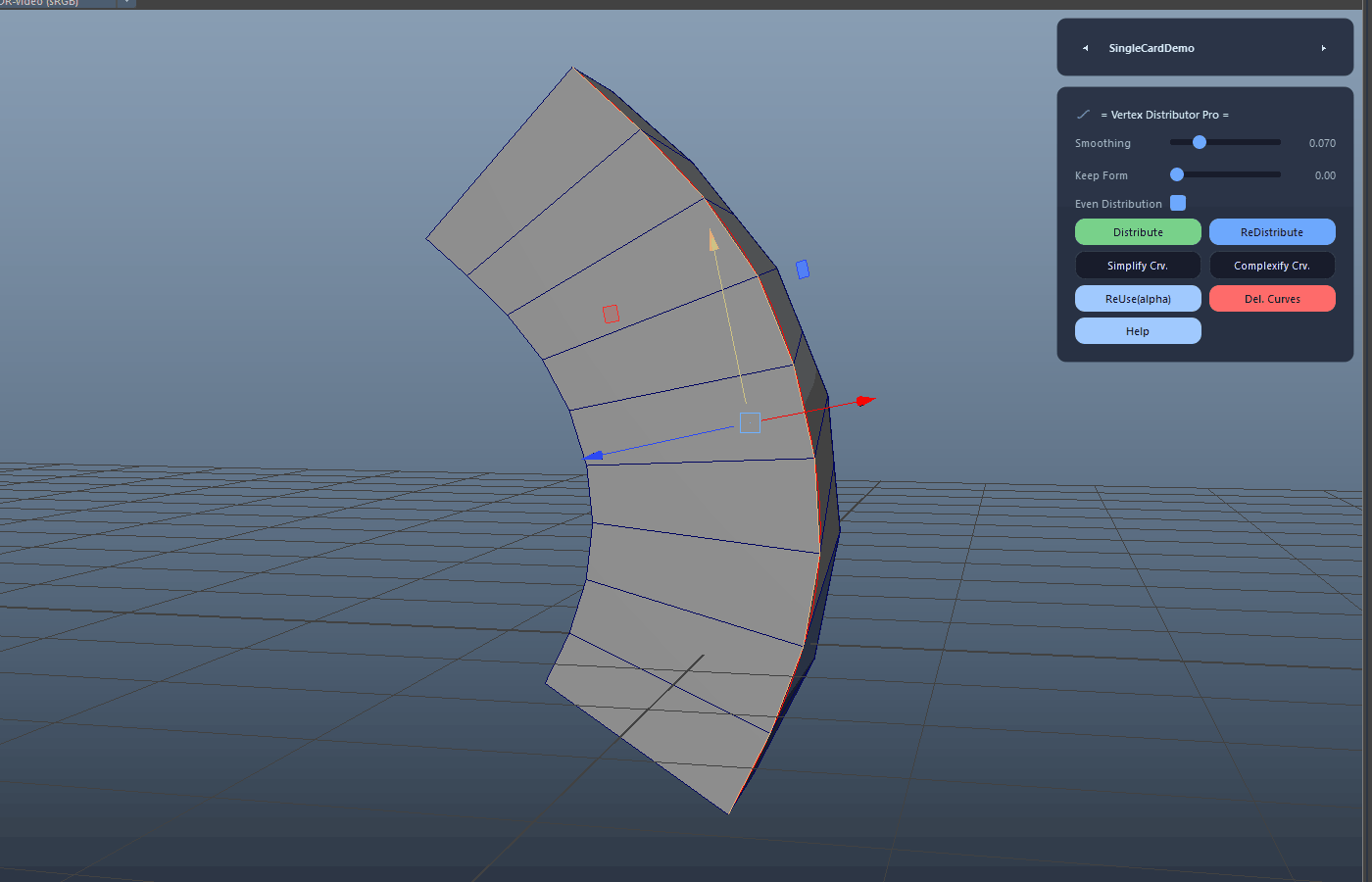 Evenly distributed Maya vertices along a helper curve