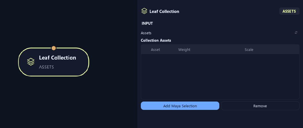 Asset Collection node with its input settings in ZenGrove