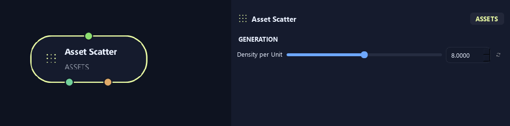Asset Scatter node with its generation settings in ZenGrove