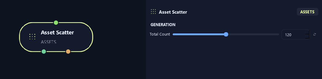 Asset Scatter node with its generation settings in ZenGrove