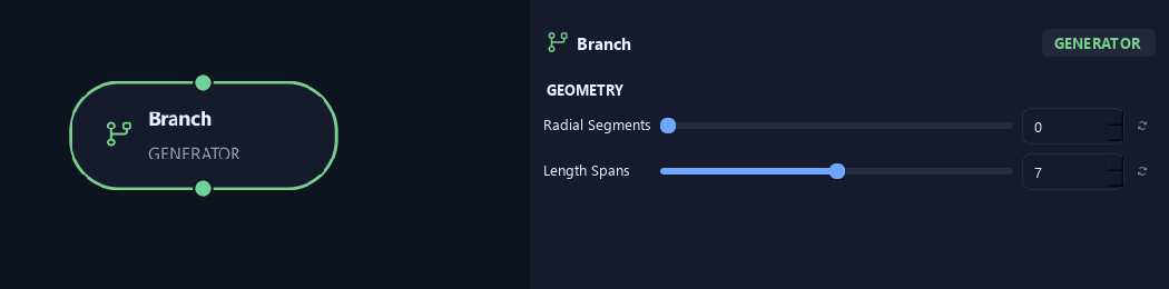 Branch node with its geometry settings in ZenGrove