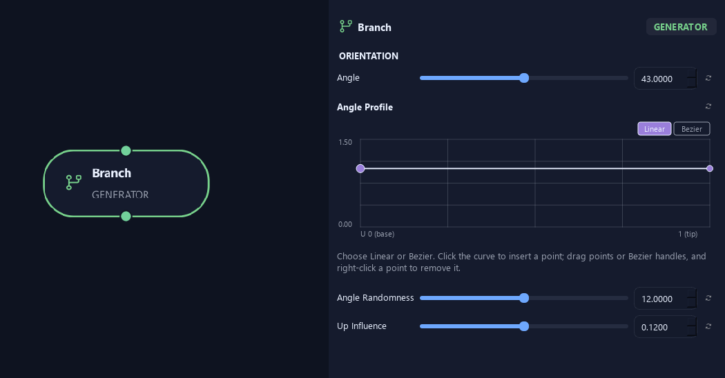 Branch node with its orientation settings in ZenGrove