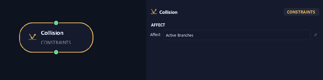 Collision node with its affect settings in ZenGrove