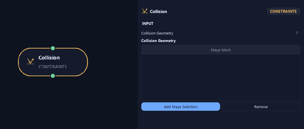 Collision node with its input settings in ZenGrove