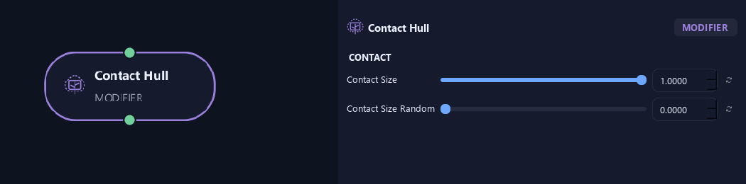 Contact Hull node with its contact settings in ZenGrove