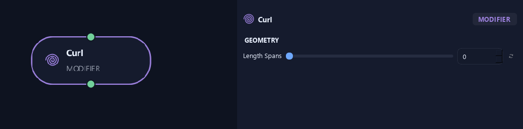 Curl node with its geometry settings in ZenGrove