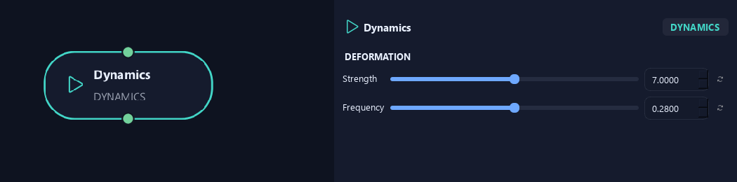 Dynamics node with its deformation settings in ZenGrove
