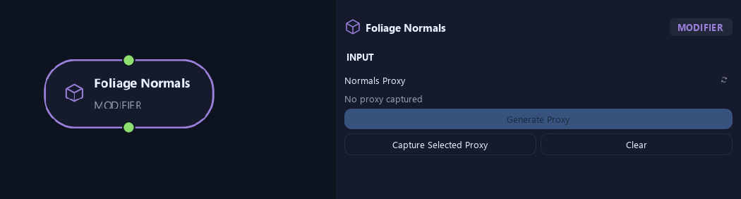 Foliage Normals node with its input settings in ZenGrove
