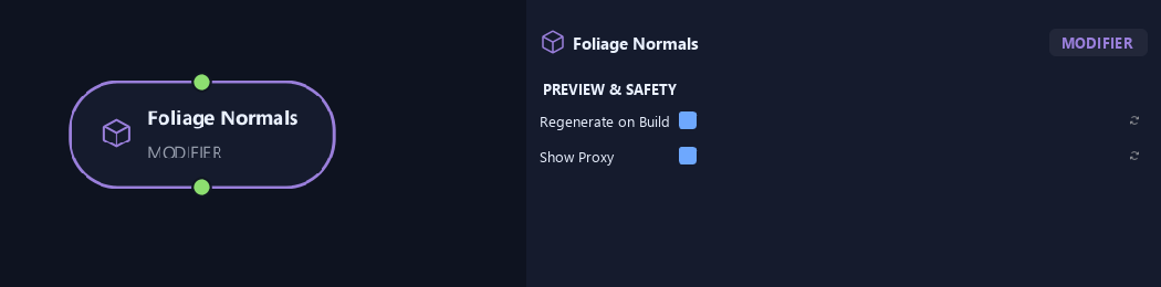 Foliage Normals node with its preview & safety settings in ZenGrove