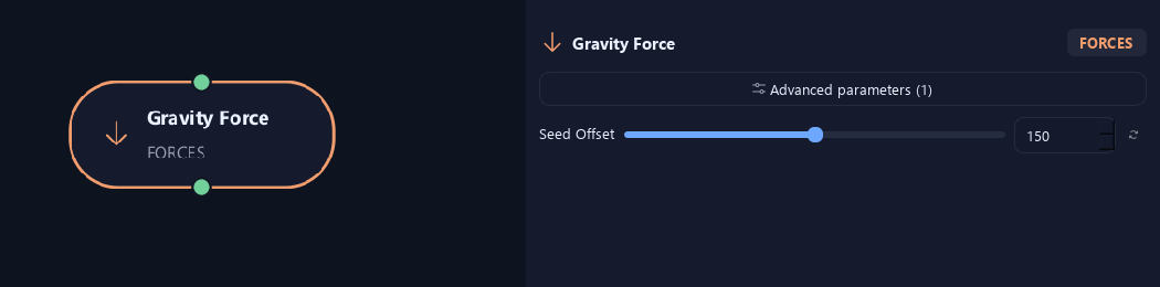 Gravity Force node with its advanced settings in ZenGrove