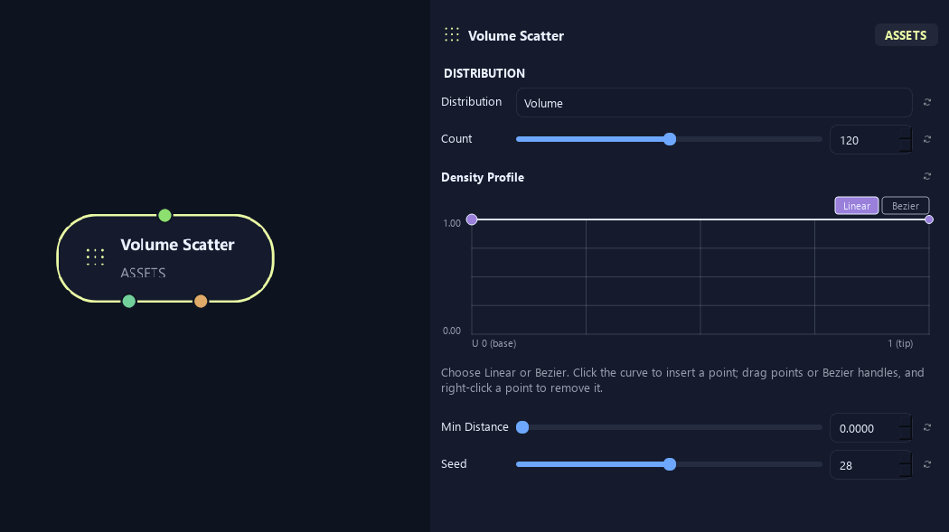 Volume Scatter node with its distribution settings in ZenGrove