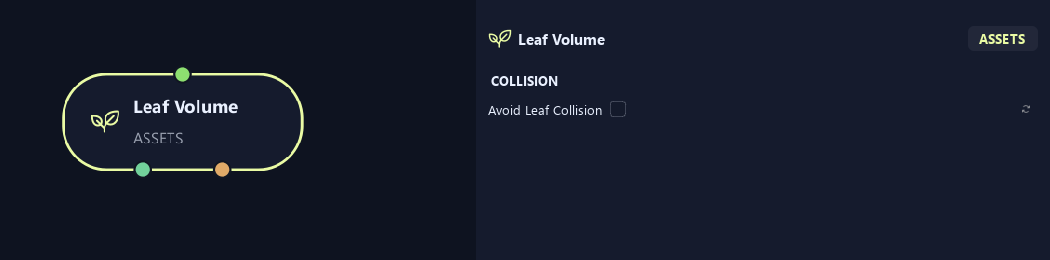 Leaf Volume node with its collision settings in ZenGrove