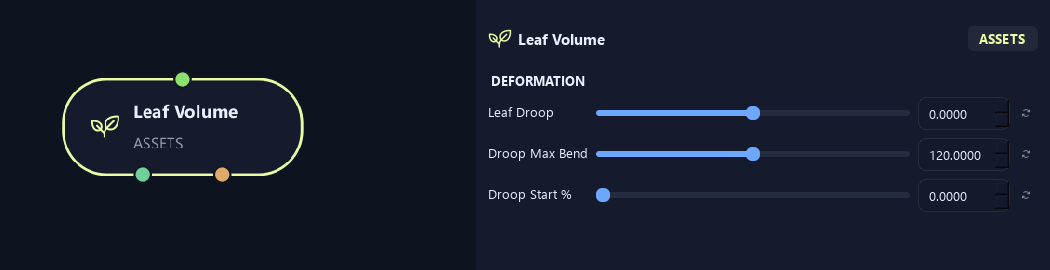 Leaf Volume node with its deformation settings in ZenGrove