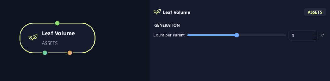 Leaf Volume node with its generation settings in ZenGrove