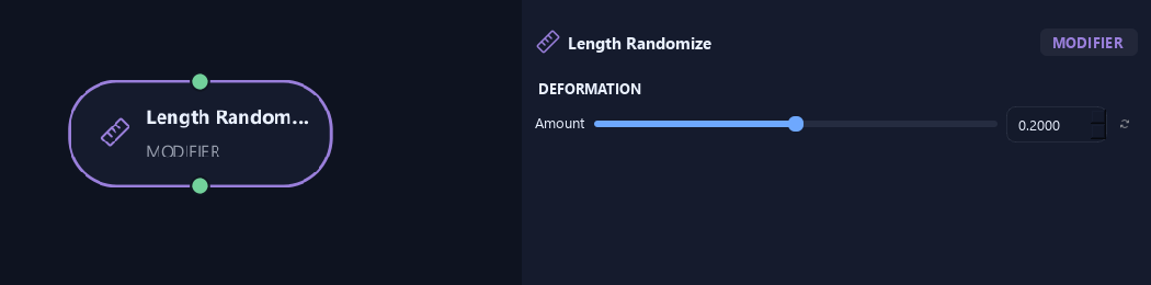 Length Randomize node with its deformation settings in ZenGrove
