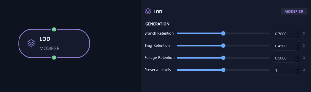 LOD node with its generation settings in ZenGrove