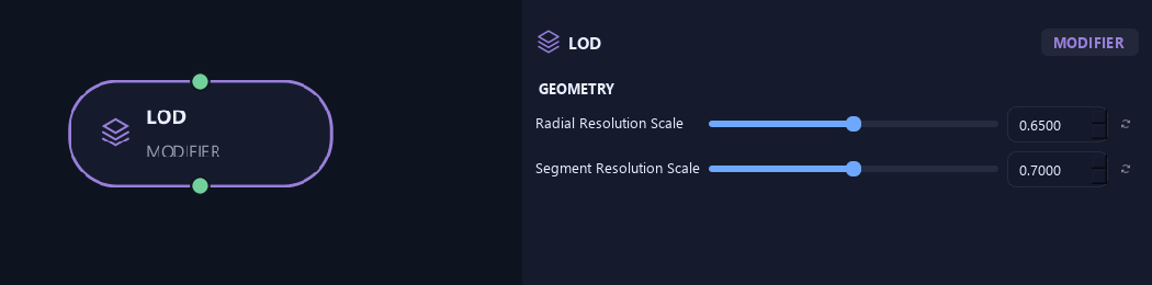 LOD node with its geometry settings in ZenGrove