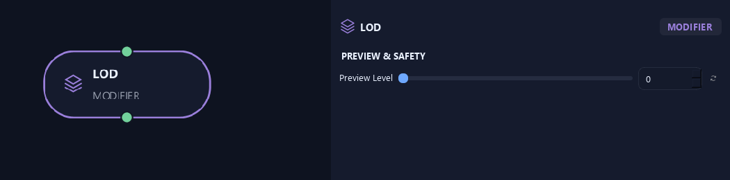 LOD node with its preview & safety settings in ZenGrove