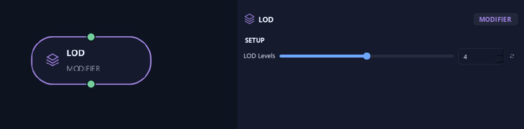 LOD node with its setup settings in ZenGrove