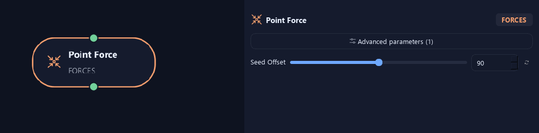 Point Force node with its advanced settings in ZenGrove