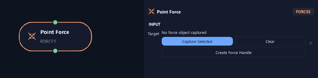 Point Force node with its input settings in ZenGrove