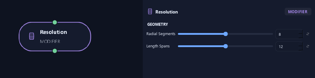 Resolution node with its geometry settings in ZenGrove