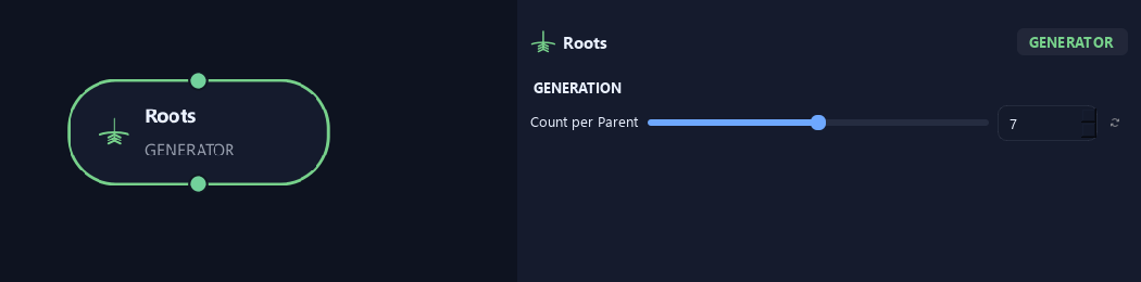 Roots node with its generation settings in ZenGrove