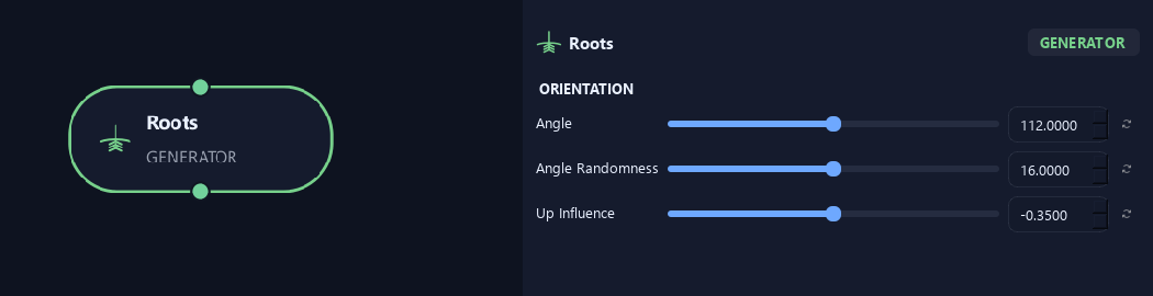 Roots node with its orientation settings in ZenGrove