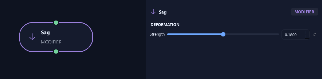 Sag node with its deformation settings in ZenGrove