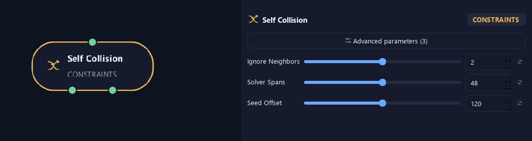 Self Collision node with its advanced settings in ZenGrove