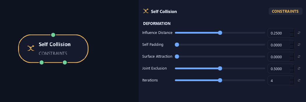 Self Collision node with its deformation settings in ZenGrove