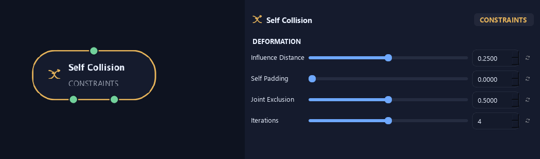 Self Collision node with its deformation settings in ZenGrove