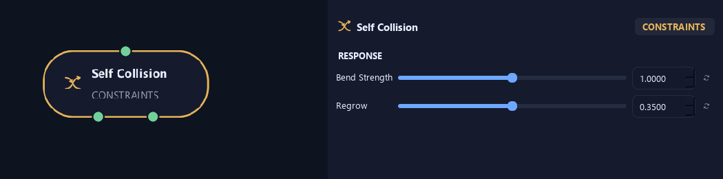 Self Collision node with its response settings in ZenGrove