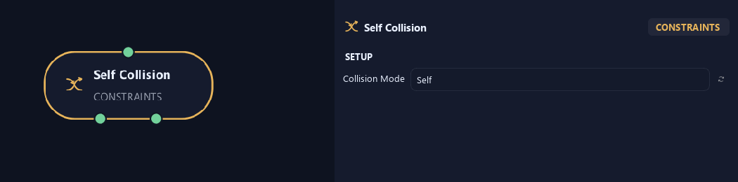Self Collision node with its setup settings in ZenGrove