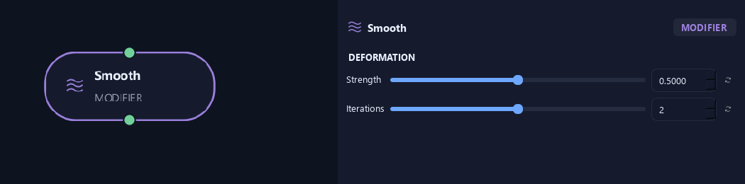 Smooth node with its deformation settings in ZenGrove