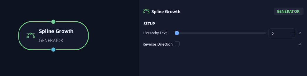 Spline Growth node with its setup settings in ZenGrove