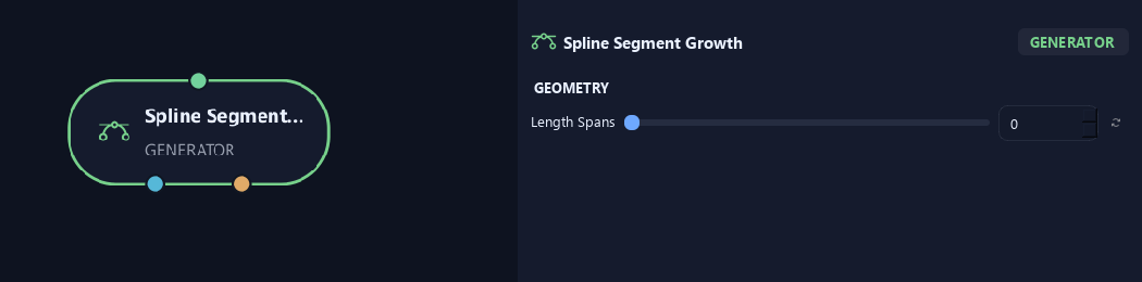 Spline Segment Growth node with its geometry settings in ZenGrove