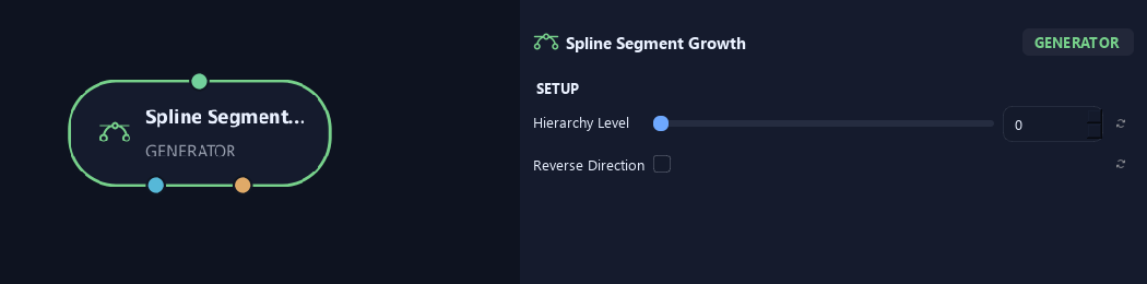 Spline Segment Growth node with its setup settings in ZenGrove