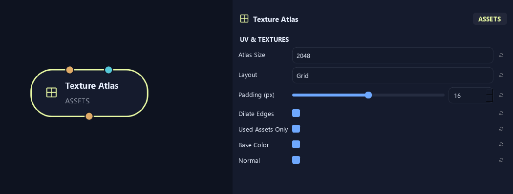 Texture Atlas node with its uv & textures (1) settings in ZenGrove