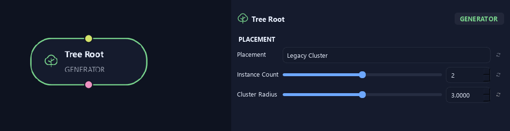 Tree Root node with its placement settings in ZenGrove