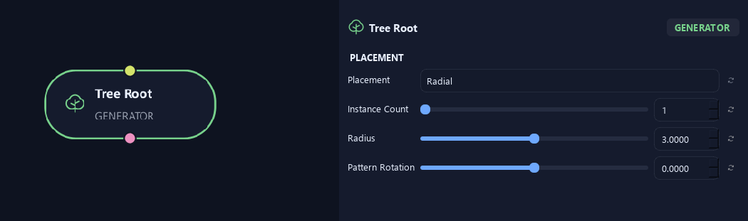 Tree Root node with its placement settings in ZenGrove