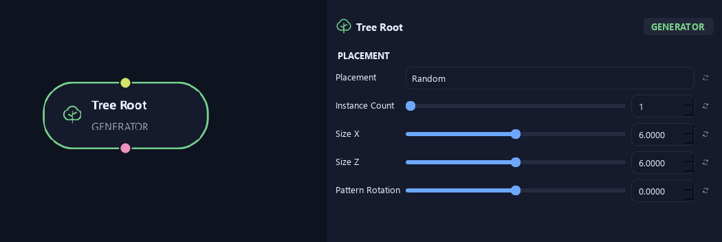 Tree Root node with its placement settings in ZenGrove