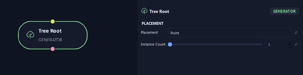 Tree Root node with its placement settings in ZenGrove