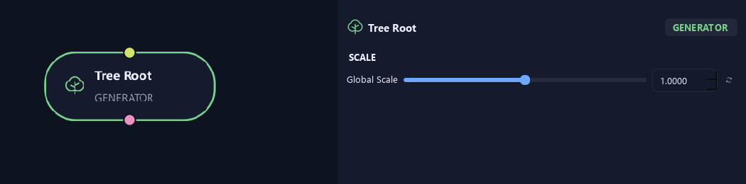 Tree Root node with its scale settings in ZenGrove