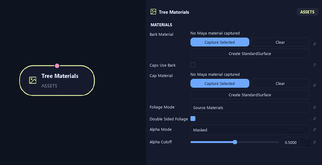 Tree Materials node with its materials (1) settings in ZenGrove