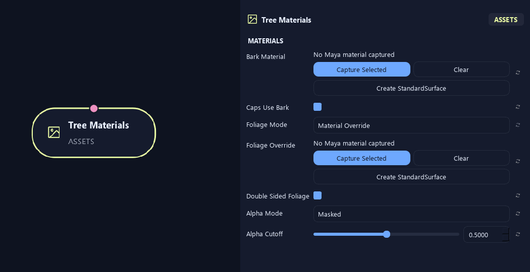 Tree Materials node with its materials (1) settings in ZenGrove