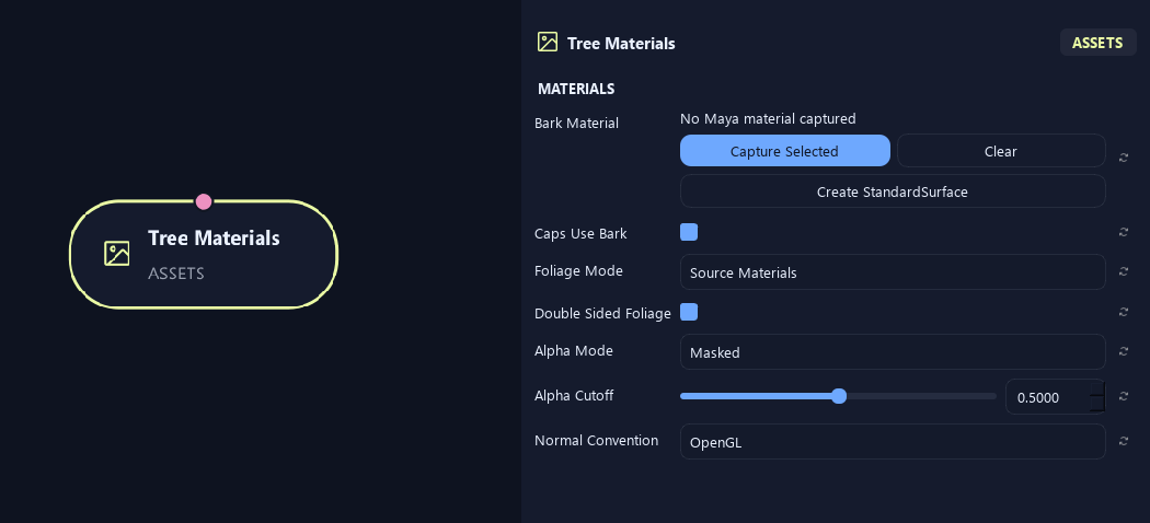 Tree Materials node with its materials settings in ZenGrove