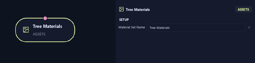 Tree Materials node with its setup settings in ZenGrove