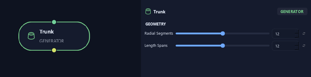 Trunk node with its geometry settings in ZenGrove