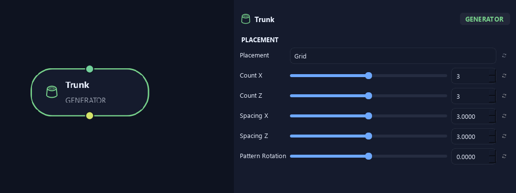 Trunk node with its placement settings in ZenGrove